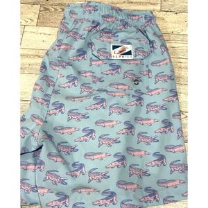 Bermies Boys SZ 14 Light Blue/Pink Alligators Lined Shorts Drawstring
